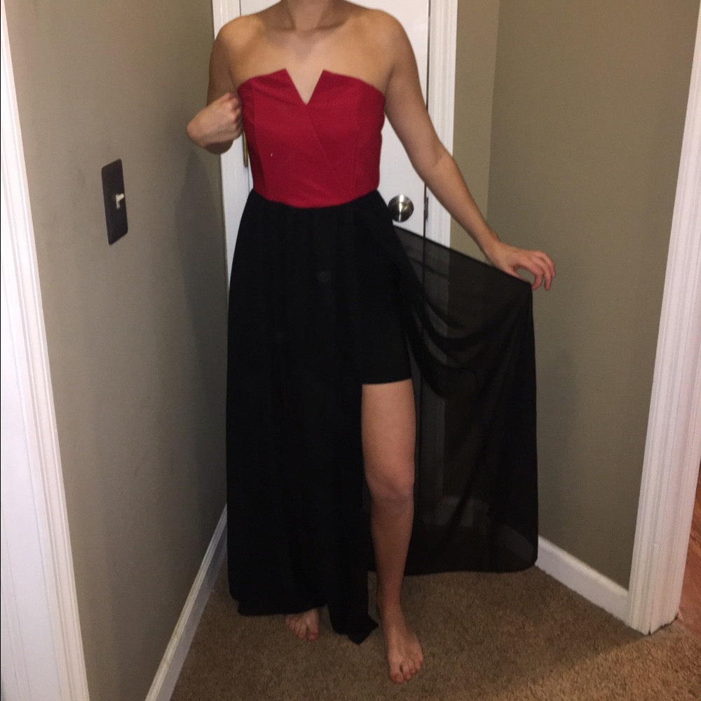 High low red black dress