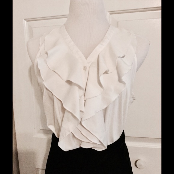 Milano Tops - Milano Cream Sleeveless Ruffled Button Up Blouse