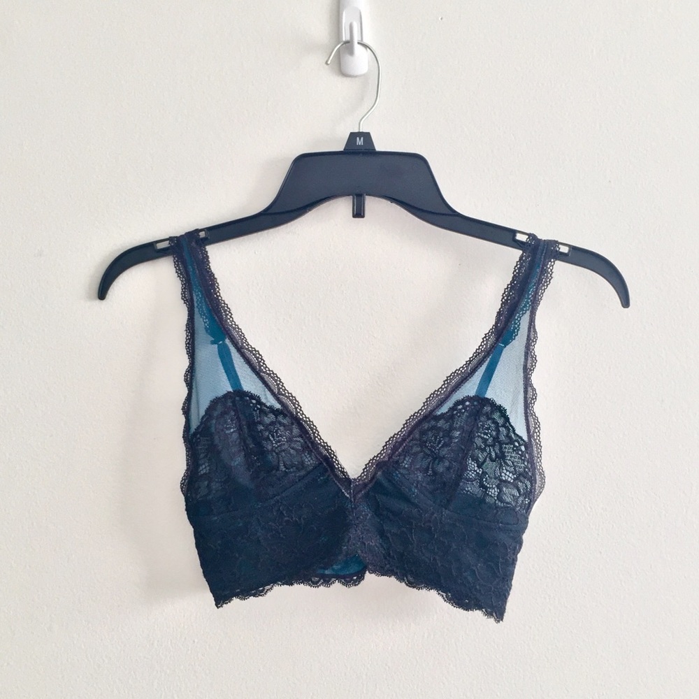 Free People Black and Teal Lace Bralette