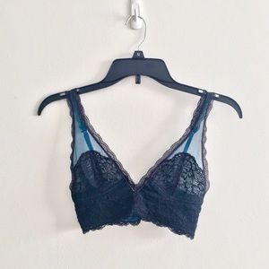 Free People Black and Teal Lace Bralette