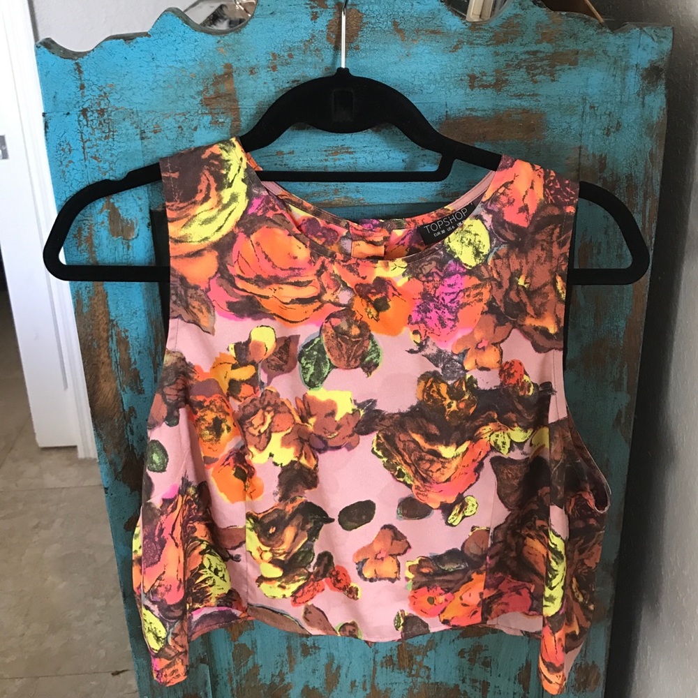Top shop crop top multi colored flower pattern
