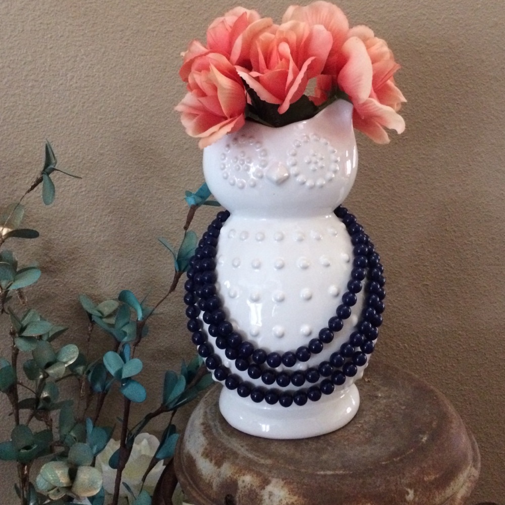 Triple Layer beaded necklace. Navy.