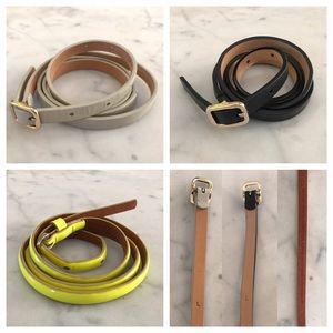 THREE SKINNY BELTS: Grey, black, and neon