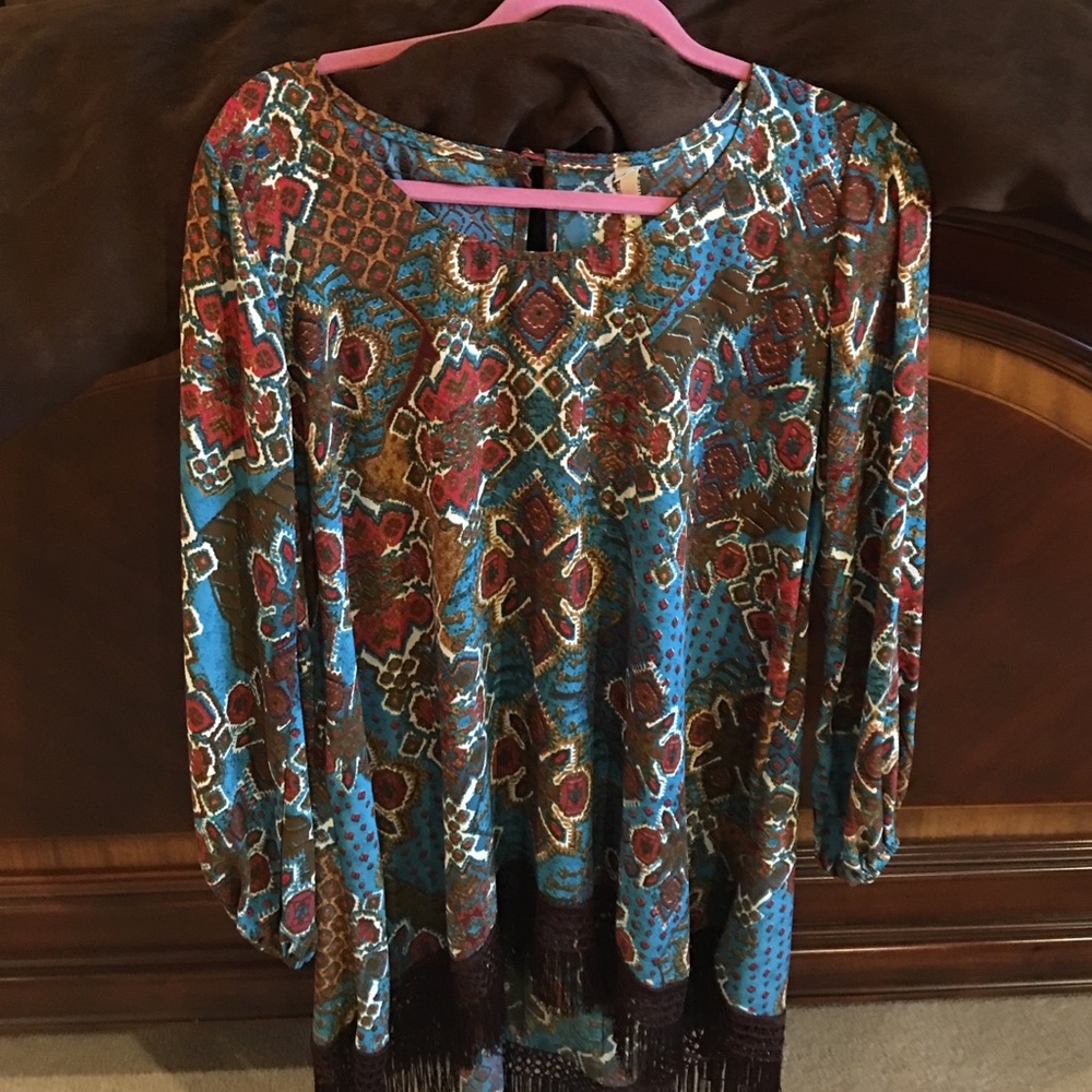 High low tunic with fringe