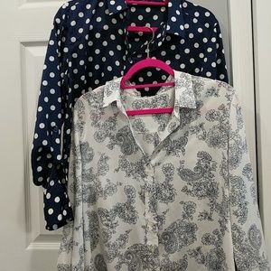 Ann Taylor blue and white blouse pair