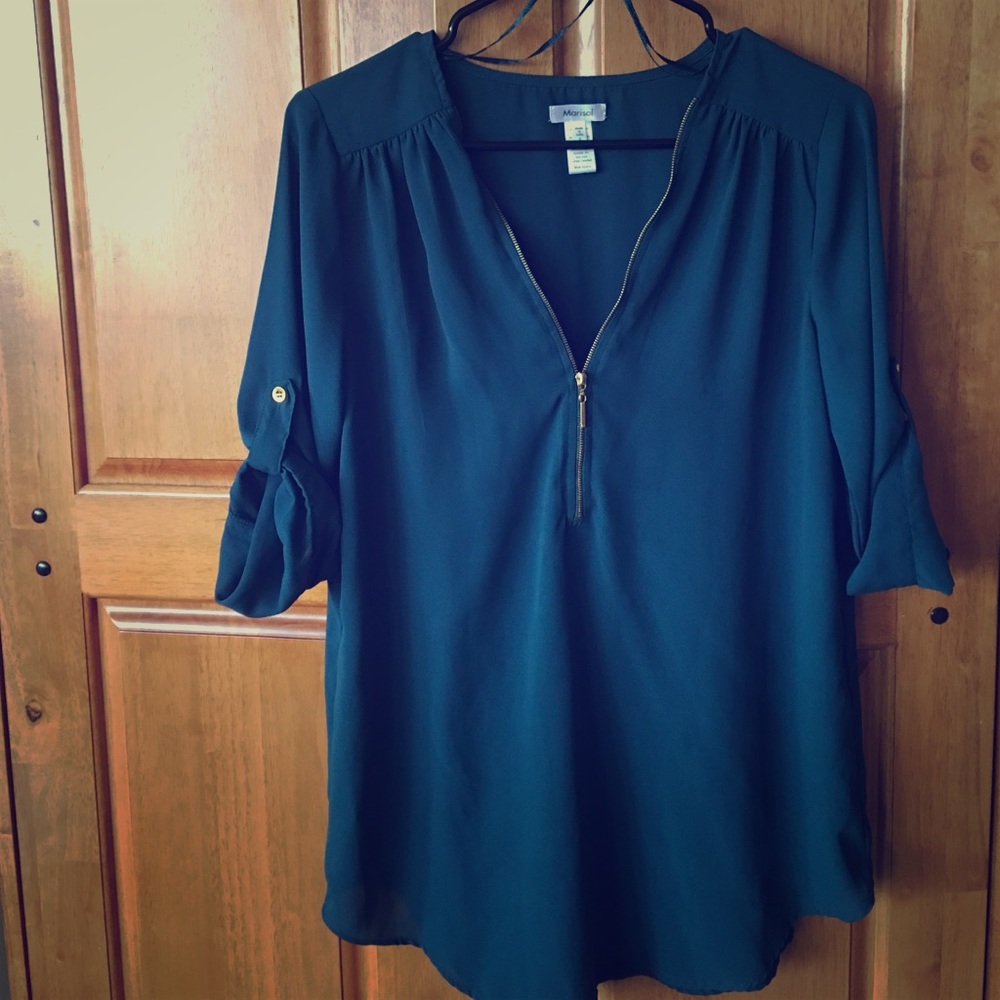 Dark Emerald Zip Up Blouse