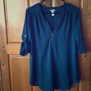 Dark Emerald Zip Up Blouse