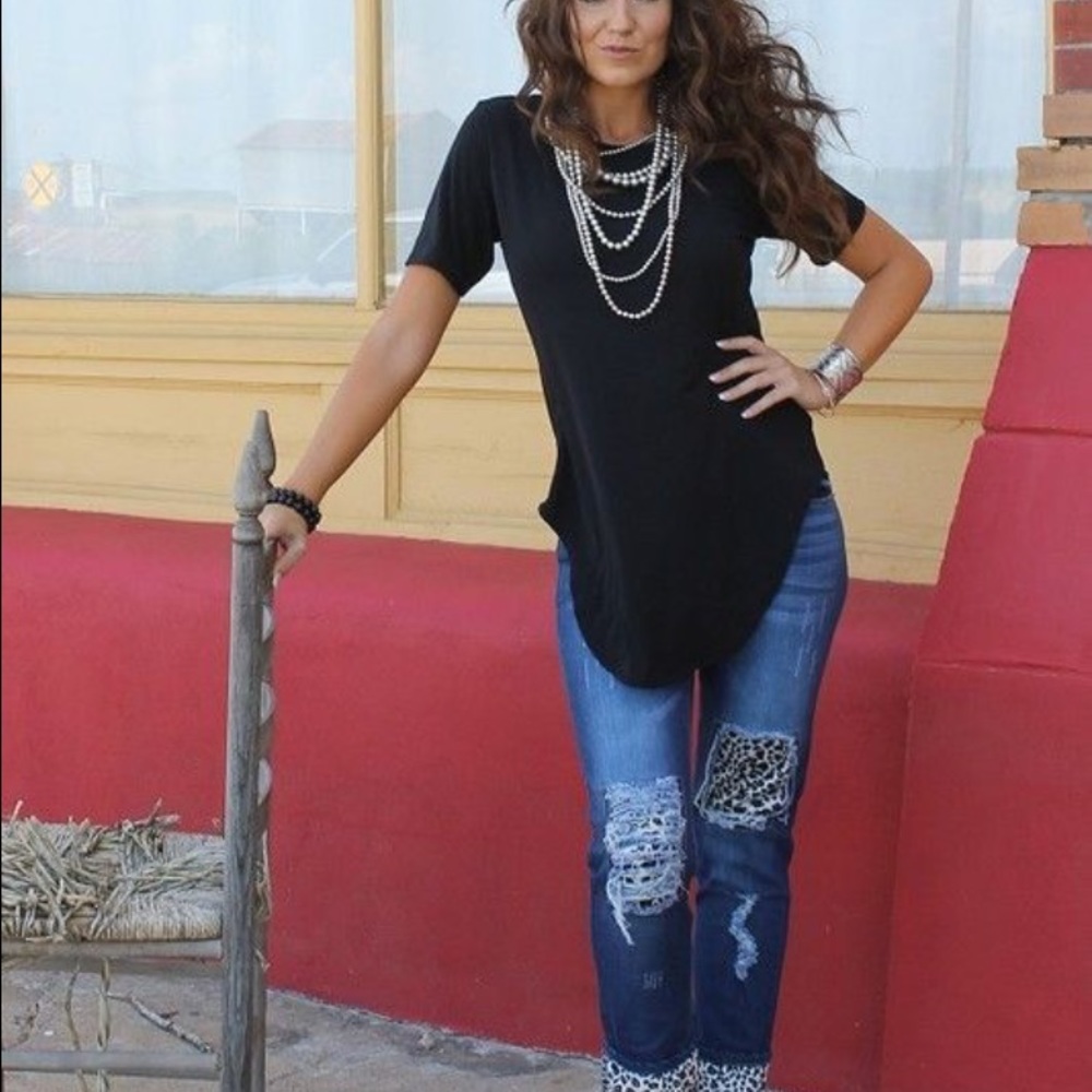 White leopard boyfriend jeans