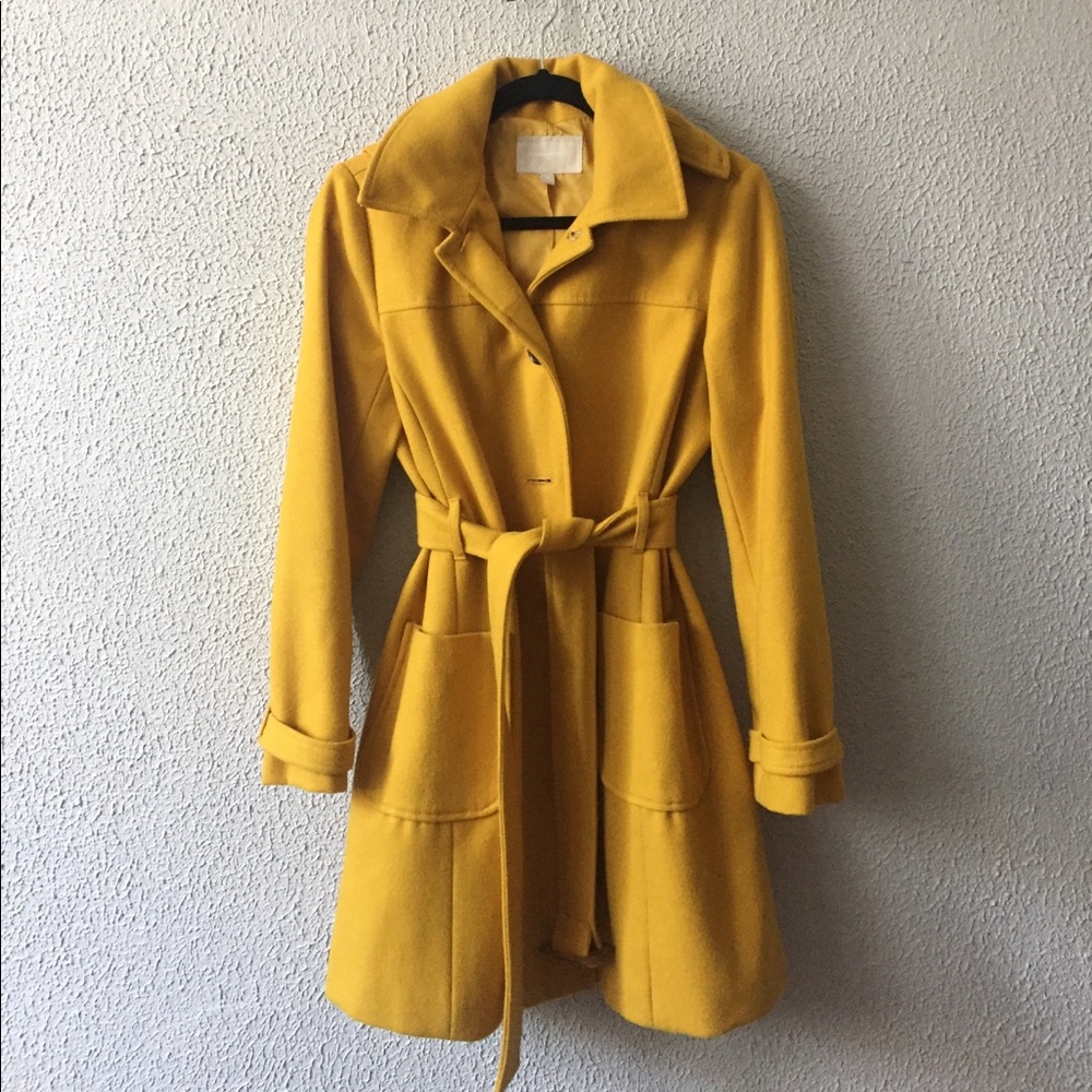 Wool mustard trench coat