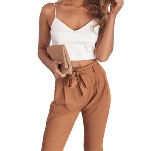 2 piece strapped crop top and belted long pants