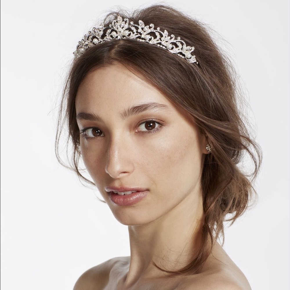 David's Bridal: Tiara with Pearls and Crystals