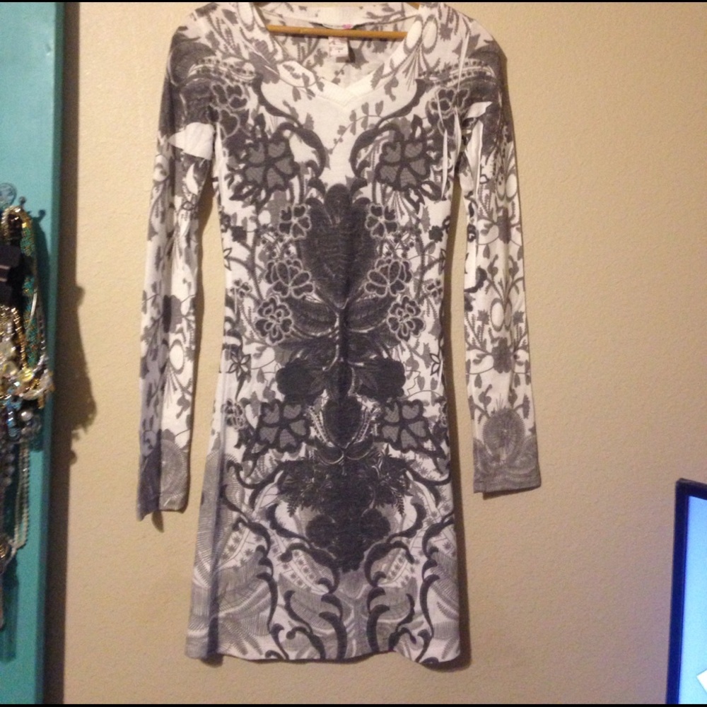 Black Gray and White Floral Dress NWOT