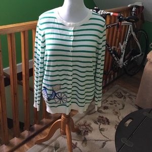 Talbots green stripped cardigan