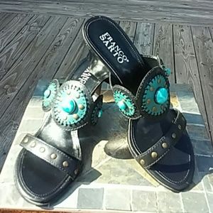 Franco Sarto Leather Tapered Wedge Sandals