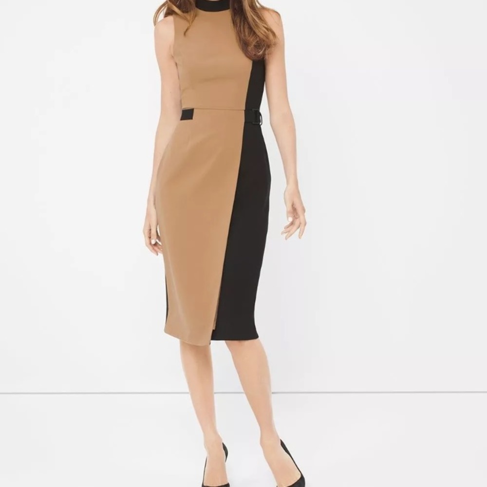 White House Black Market Khaki Colorblock Dress - Picture 2 of 4