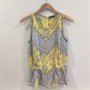 Silk blue and yellow peplum blouse