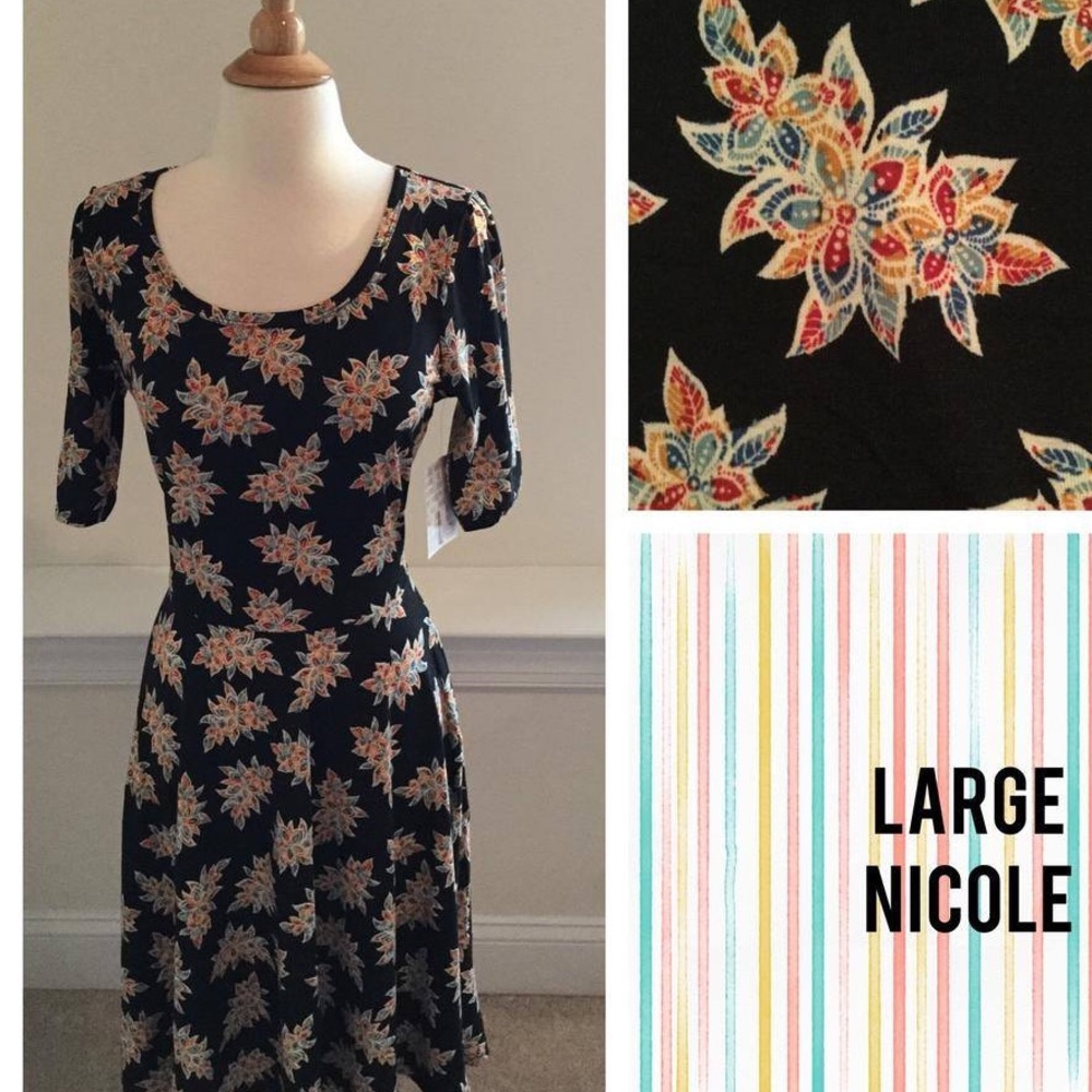 Worn once LuLaRoe Nicole dress L black with floral