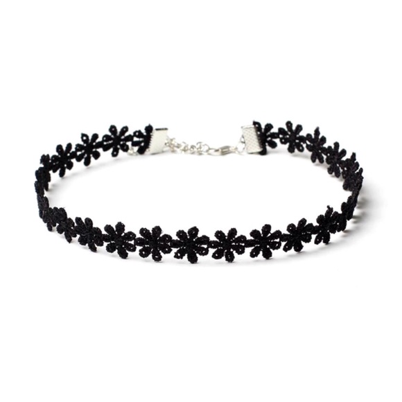 Black Flower Choker Necklace - Picture 2 of 4