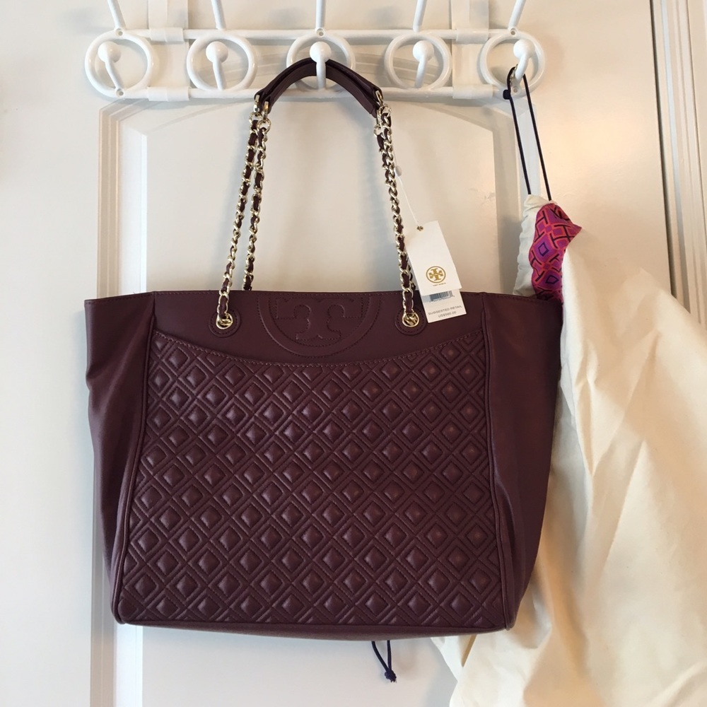 NWT Tory Burch Fleming Tote in Deep Berry