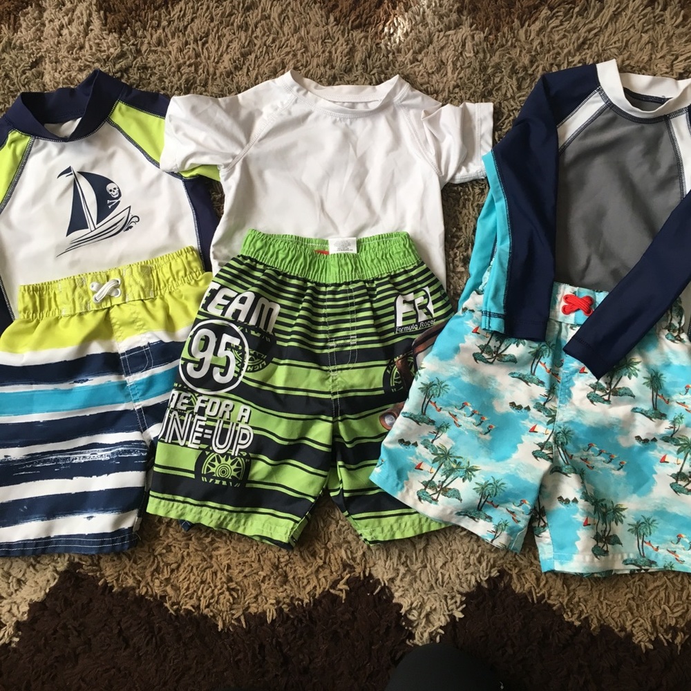Lot of 3 Boys Swimming Trunks and Rash Guards