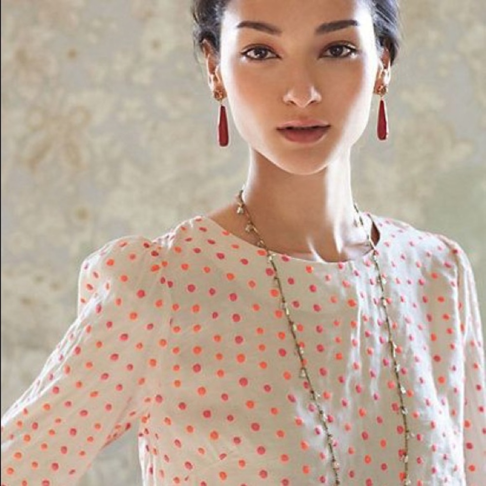 Anthropologie Neon Polka Dot Blouse
