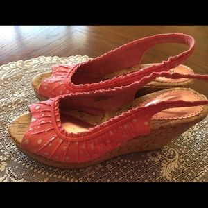 Coral and White Polka Dot Slingback Heels