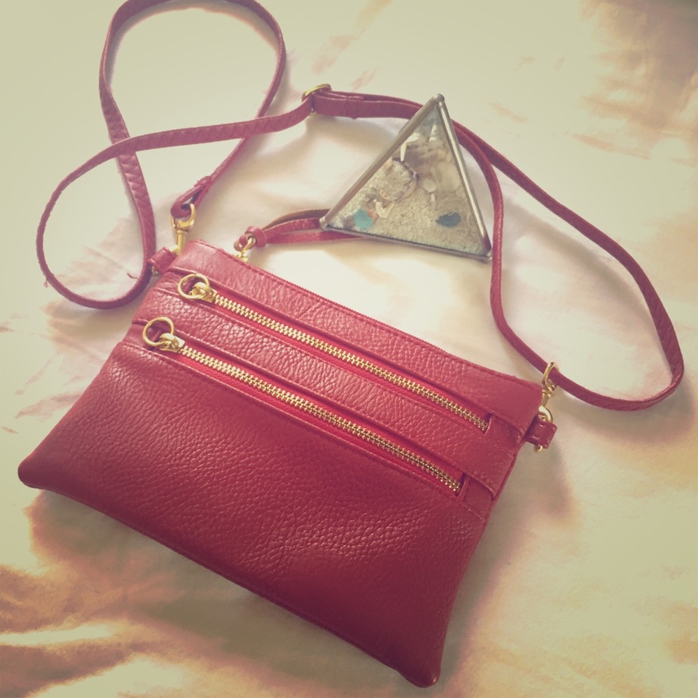 Red Triple Zip Crossbody/Clutch