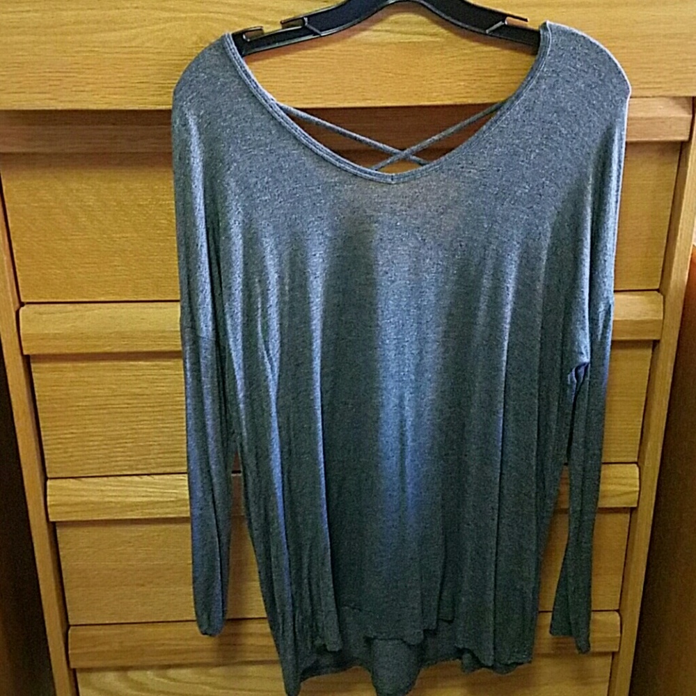 Garage Gray Cross-Back Long Sleeve Shirt