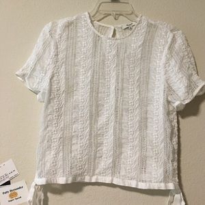 Madewell White Ribbon Crochet Top