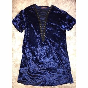 Velvet Lace-Up Front T Shirt Dress
