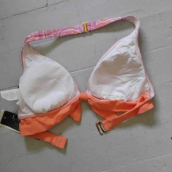 NWT Ralph Lauren Paisley Pink Orange halter padded swim top 14 - Picture 5 of 5