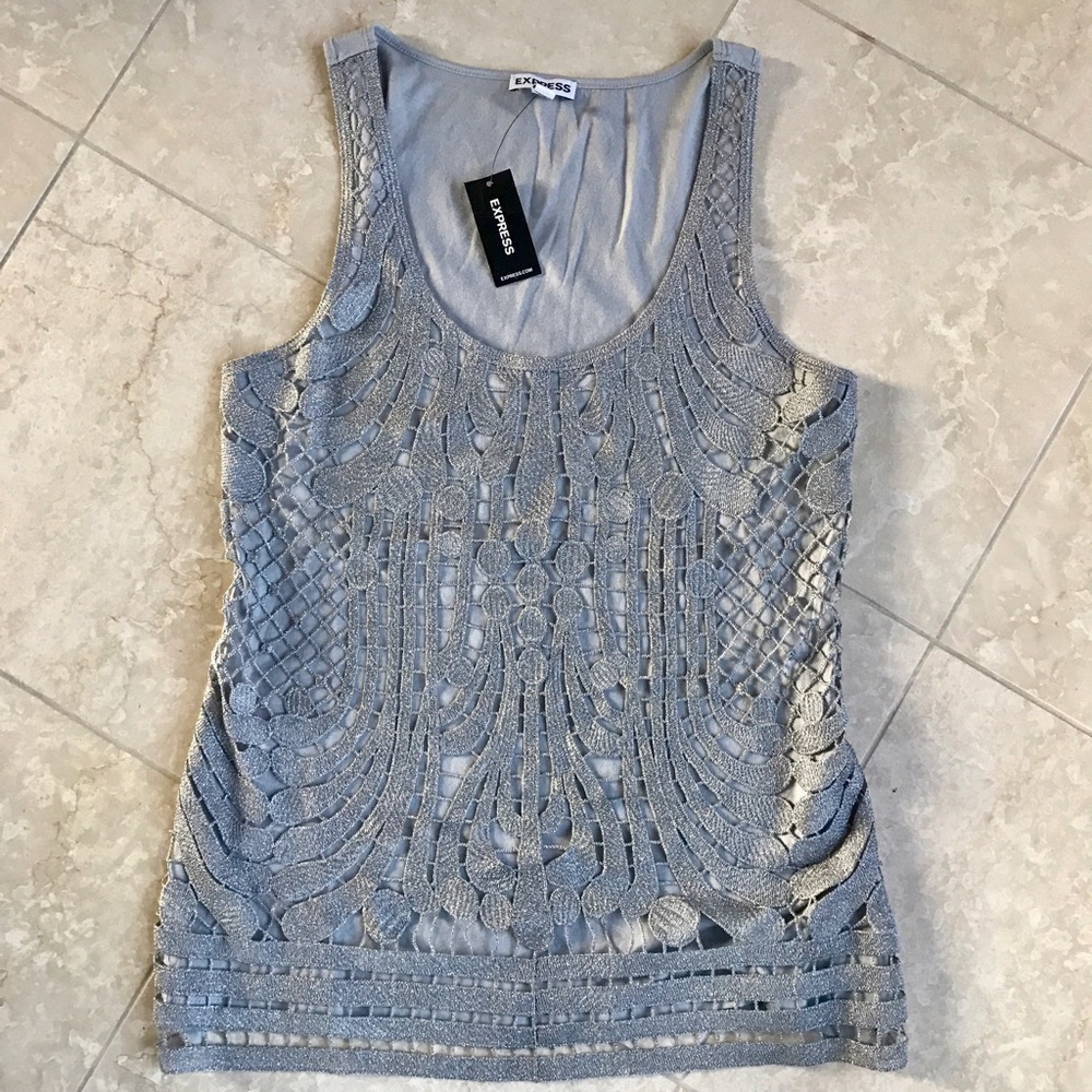 NWT - Silver Lined Lace Tank Top