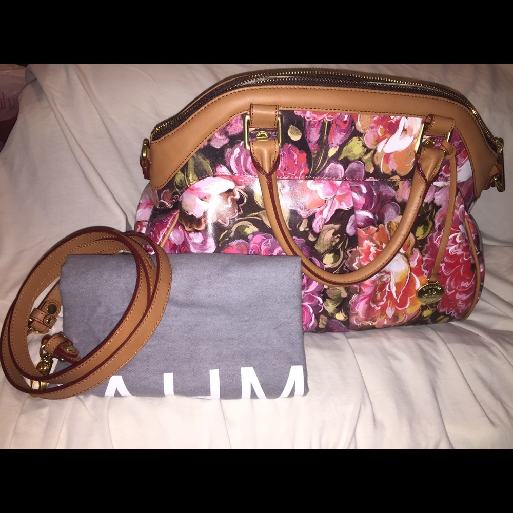 NEW Leather Brahmin Louise Rose Floral Satchel