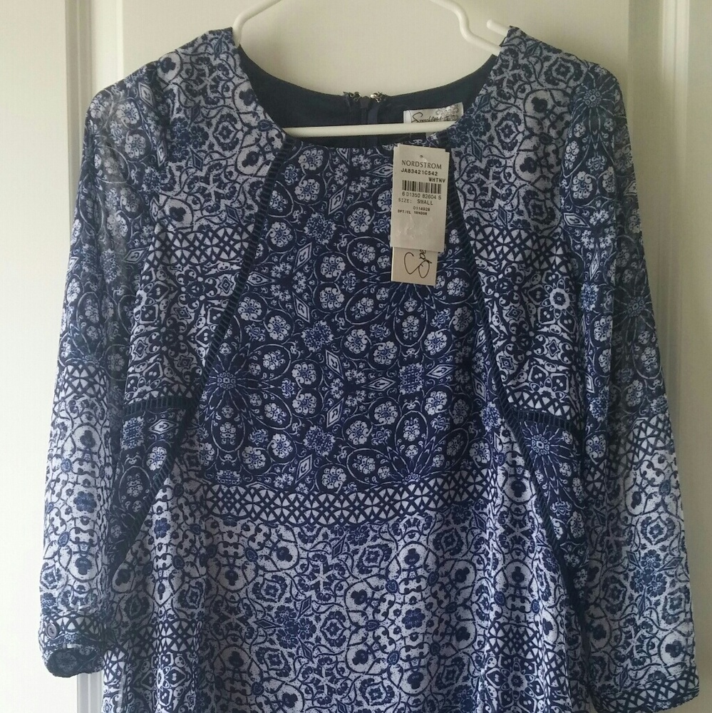 Blue mixed print Boho style tunic