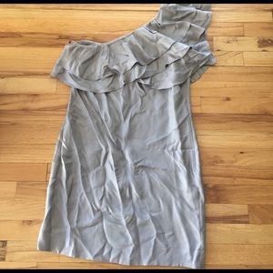 Never been worn one shoulder silver silk dress