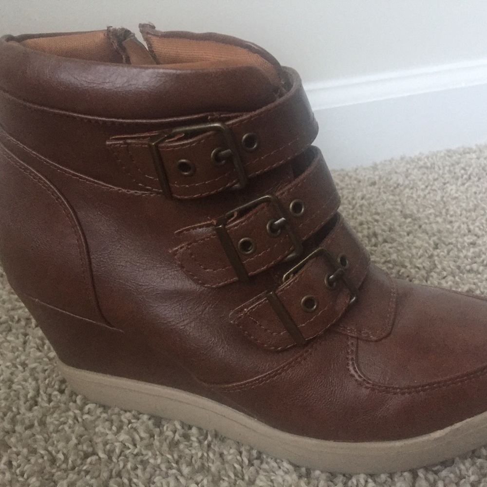 Brown Leather Sneakers Wedges