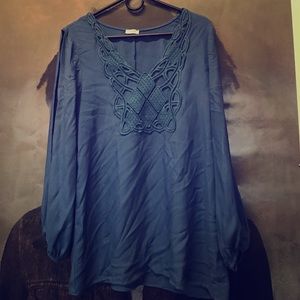 Toni navy blue embroidered open sleeve dress