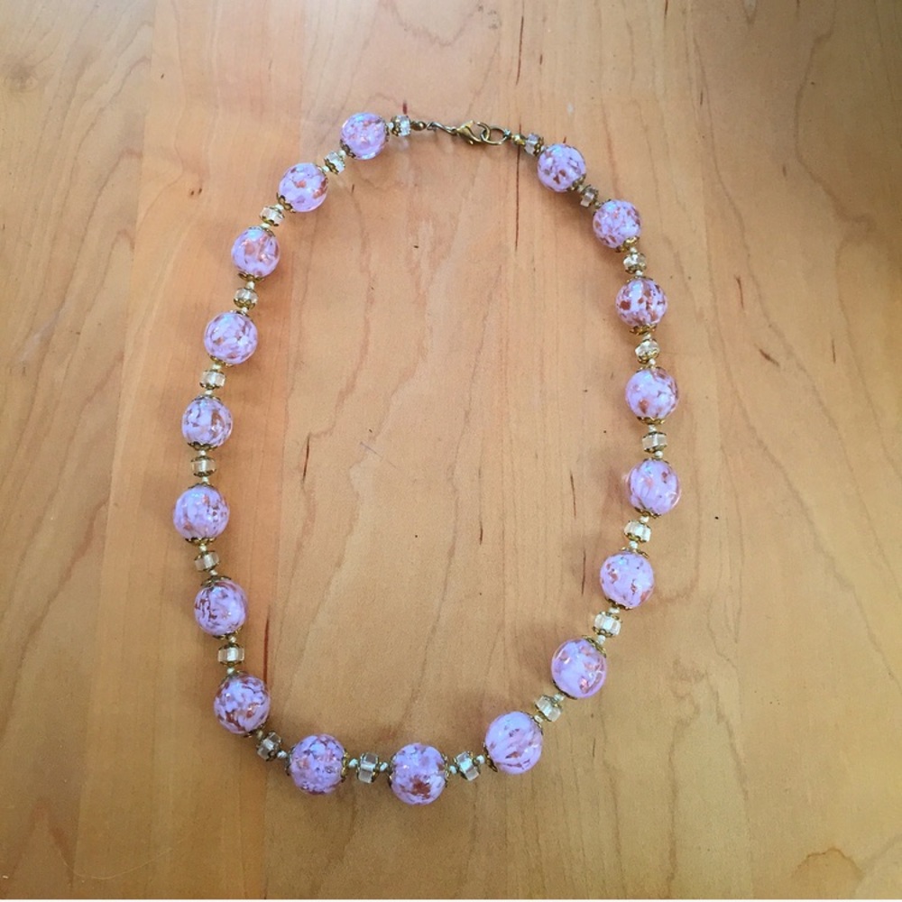 Beautiful Pink Murano Italian Glass Bead Necklace