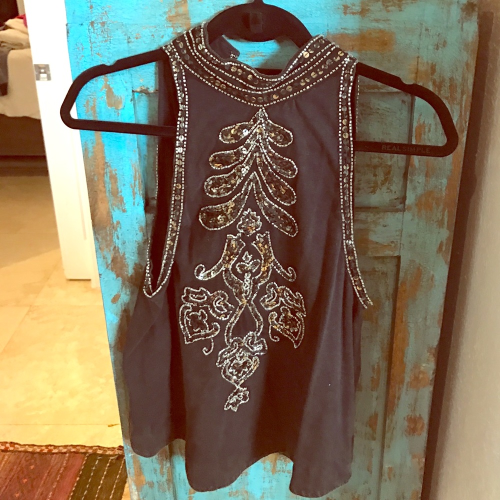 Black sequenced beaded top