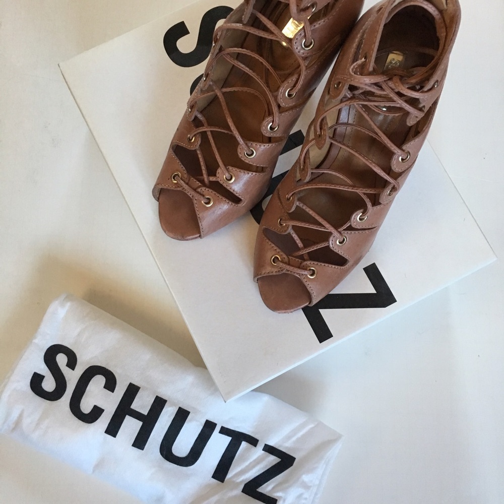 Schutz Slate Peep-Toe Lace-Up Pump