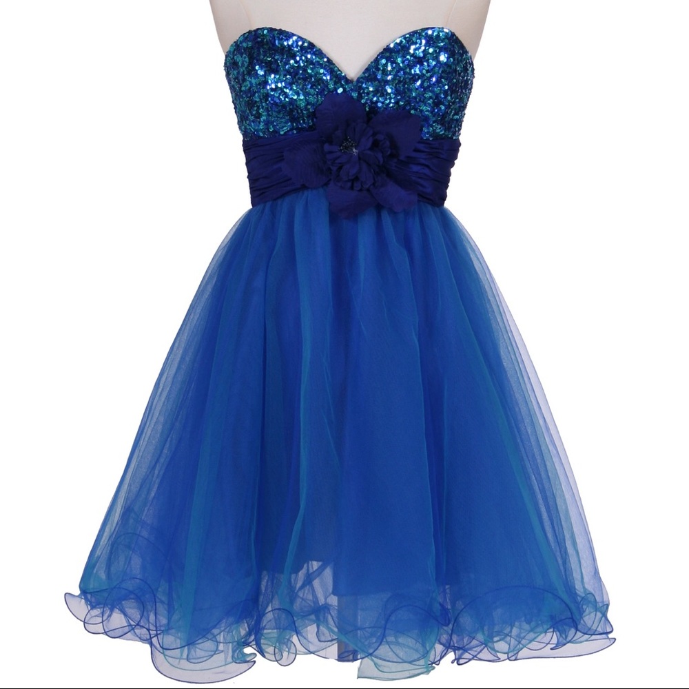 Strapless Royal Blue Sequined Homecoming Dress