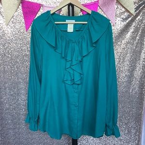 CLEAR OUT SALE ✨Vintage Teal Ruffle Blouse