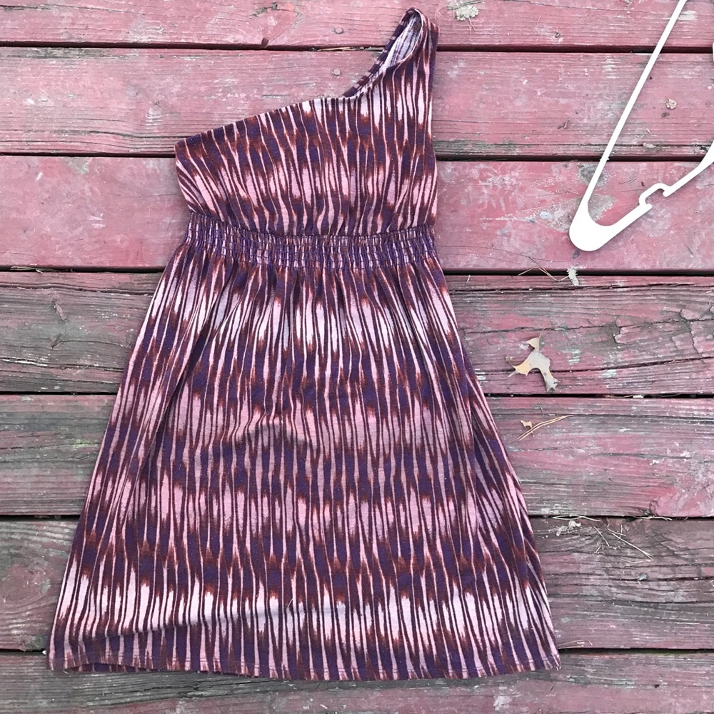 One-shoulder multiprint dress
