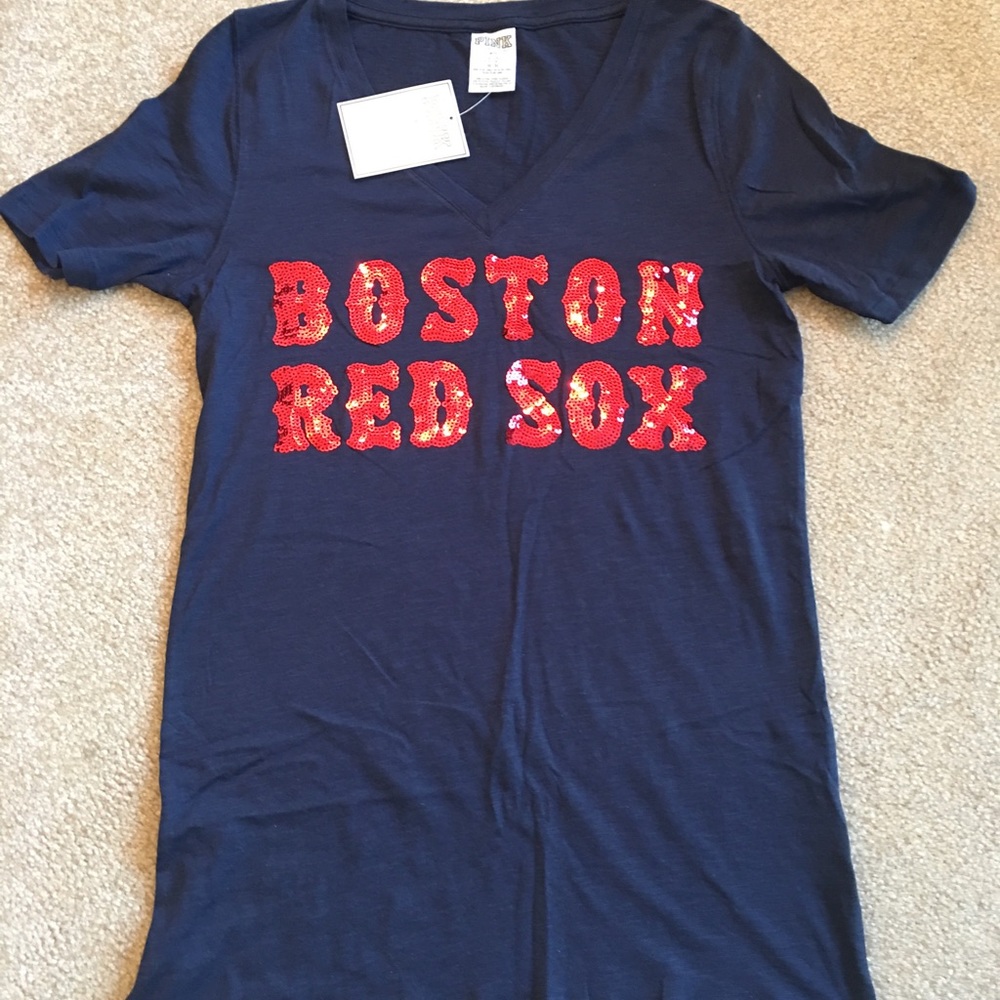 Medium PINK BLING V-neck Tee - BOSTON RED SOX