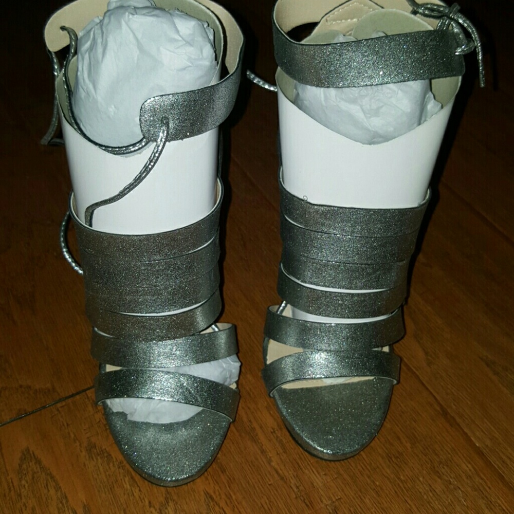 Silver strappy high heels