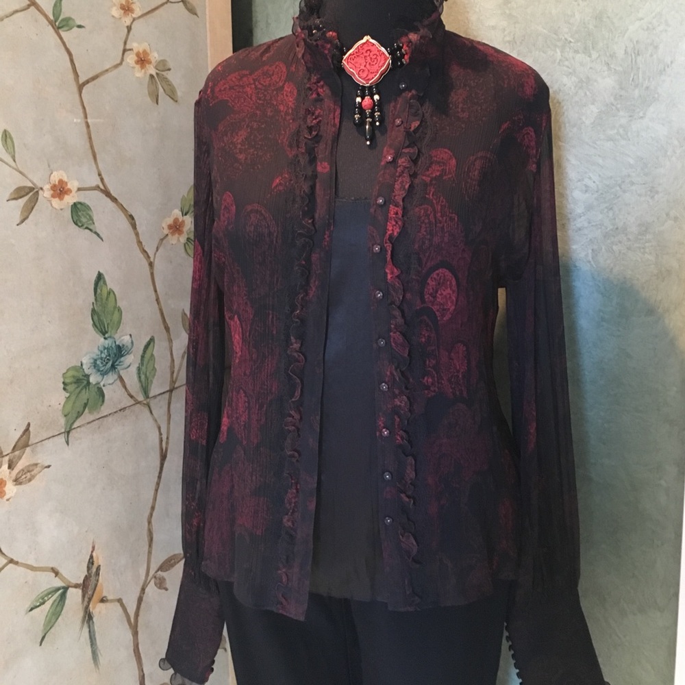Elie Tahari silk blouse and black camisole