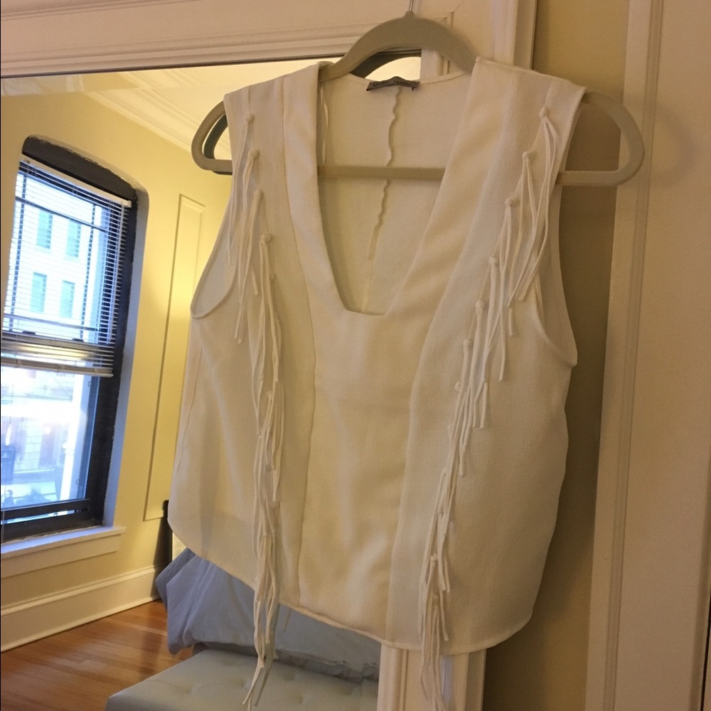 White fringe tank Zara