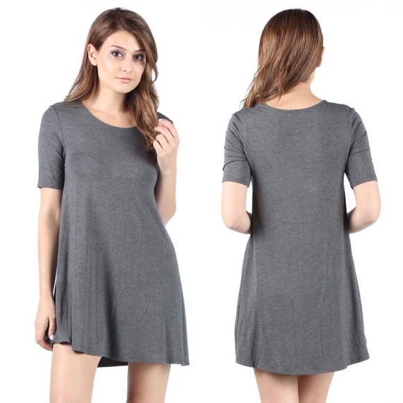 Grey Loose Short Sleeve Tee Shirt Dress Tunic - Picture 2 of 3