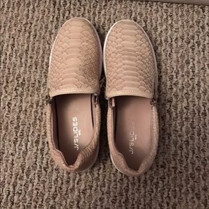 Zipster Snake-Embossed Slip-On Sneaker, Beige