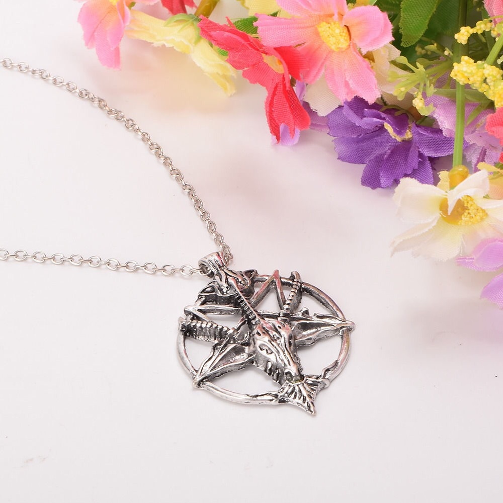 Baphomet Silver Pentagram Occult LHP Necklace - Picture 2 of 5